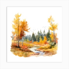 Watercolor Of Autumn Trees 1 Art Print