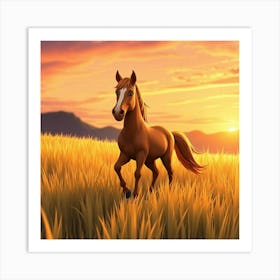 Horse In The Field At Sunset 7 Art Print