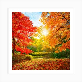 Autumnal Landscape Leaves In Vibrant Oranges Reds And Yellows Scattered Acorns Nestled Amidst Th (4) Art Print