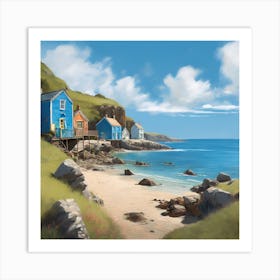 Fisherman's Cottages in a Cornish Cove Art Print