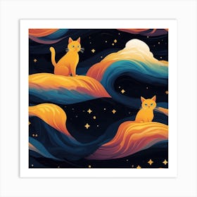 Cats On The Moon Art Print