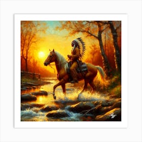 Native American Indian Crossing A Stream 5 Copy Art Print