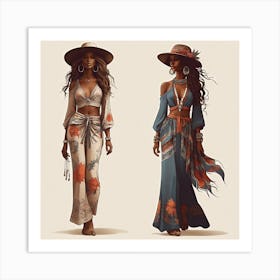 Women's silhouettes in boho style 2 Art Print