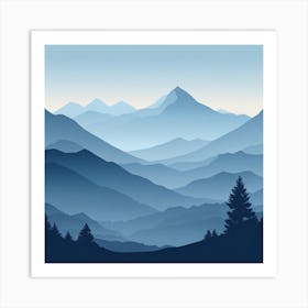 Misty mountains background in blue tone 112 Art Print