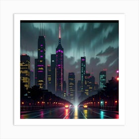 City Rhythms Neon and Reflections Art Print