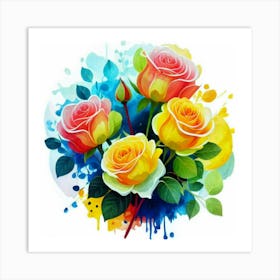 Watercolor design with beautiful roses oil painting abstract 7 Art Print