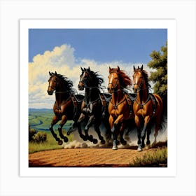 Horses On A Dirt Road Art Print