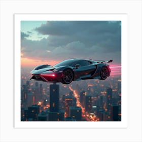 Advanced Flying Car With Glowing Edges, Hovering Through A Cyberpunk Skyline 1 Art Print