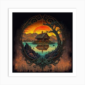 Small wooden hut inside a decorative picture frame 1 Art Print