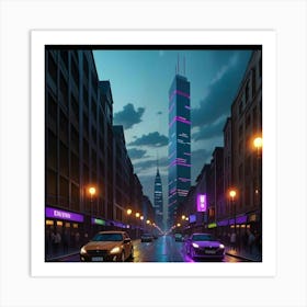 Modern Streetscape Rain and Radiance Art Print