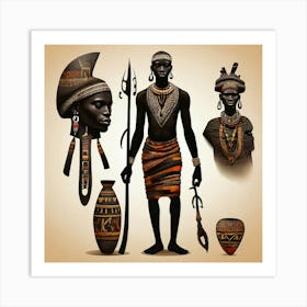 Tribal African Art men silhouettes 4 Art Print