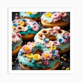 Donuts With Flowers Art Print