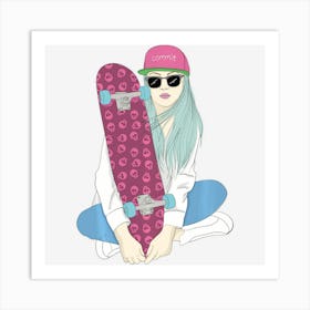 Girls Skate Skateboard Skateboarding Do A Kickflip Girl Art Print