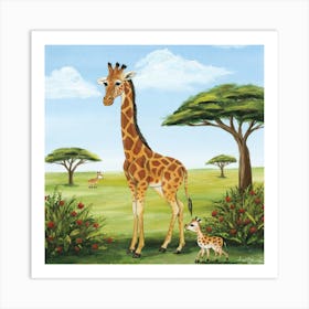 Giraffe And Baby Art Print