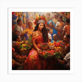 Woman With A Basket Of Fruit Art Print
