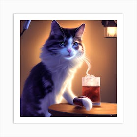 Cat With A Drink Art Print