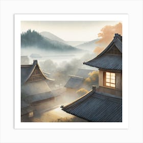 Firefly Rustic Rooftop Japanese Vintage Village Landscape 886 Art Print