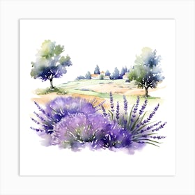 Lavender Field Watercolor Painting 1 Art Print