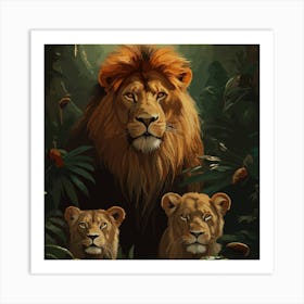 Lion Family In The Jungle Art Print