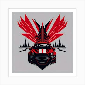 Car Red Artwork Of Graphic Design Flat (89) Art Print