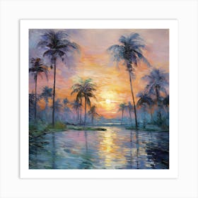 Sunset Over Palm Trees Art Print