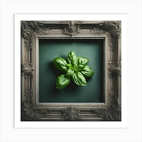 Green Basil In A Frame Art Print