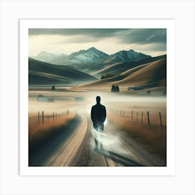 Man Walking Down A Road Art Print