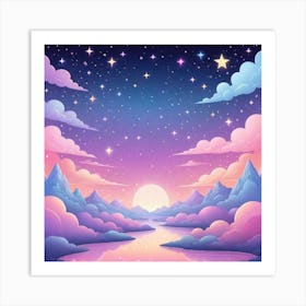 Sky With Twinkling Stars In Pastel Colors Square Composition 46 Art Print
