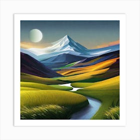 Landscape With Mountains And A River Art Print