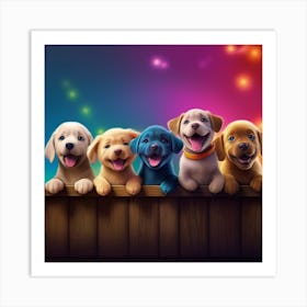 Puppies On A Fence Art Print