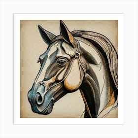 Default Horse Artwork Picasso Style Drawing 3 Art Print