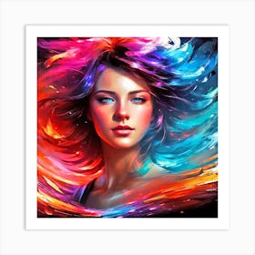 Girl With Colorful Hair 6 Art Print