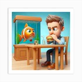 Man Eating A Burger Art Print