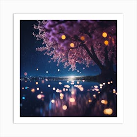 Illuminations on Cherry Blossom Lake Art Print