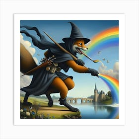 A Stealthy Fox With A Paintbrush That Shoots Rainbows, Inspired By The Fantastical Paintings Of Hieronymus Bosch 3 Art Print