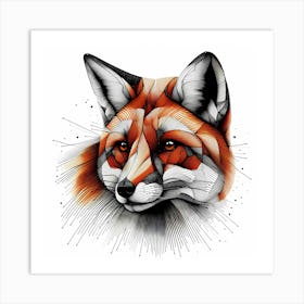 Red Fox - Abstract Line Art Illustration 213 Art Print