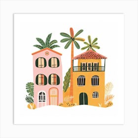 Palm Trees And Houses Art Print