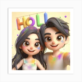 Holi Couple 10 Art Print