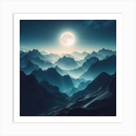 Full Moon Over Mountains Art Print