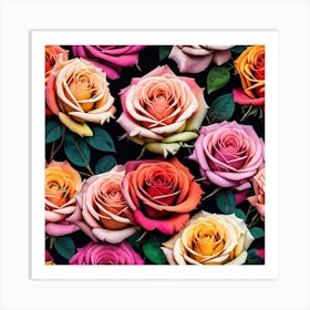 Colorful Roses Seamless Pattern 5 Art Print