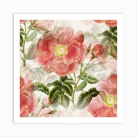 Flowers Vintage Background Retro Floral Stem Art Print