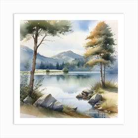 Watercolor Of A Lake 3 Art Print