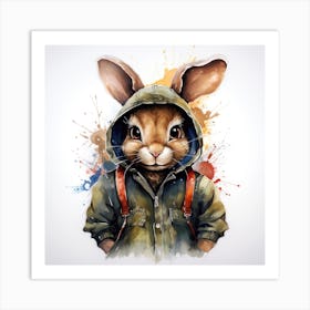 Watercolour Cartoon Hare In A Hoodie Art Print