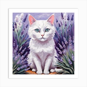 White Cat In Lavender Art Print