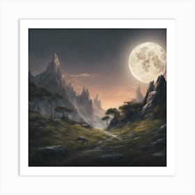 Full Moon In The Mountains 1 Art Print