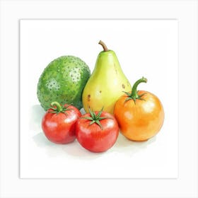 Fresh Produce Arranged Beautifully In A Watercolor Setting With Artistic Flair 1 Art Print