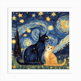 Starry Night Cats 12 Art Print