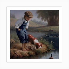 Boy With Ducks Art Print