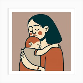 Mother And Child Minimal Illustration 1 Art Print