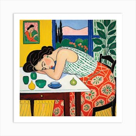 Woman Sleeping At The Table 8 Art Print